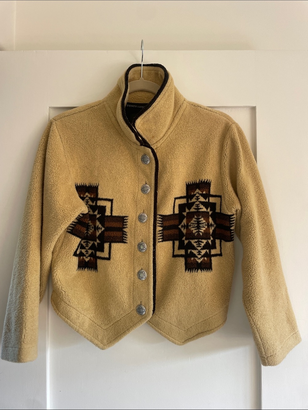 Beige Southwestern Pattern Sherpa Jacket Cardigan